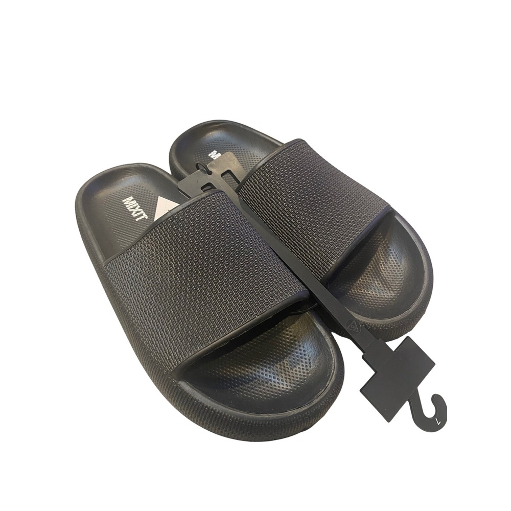 Mixit Black Textured Strap Slide Sandals Womens Size 7 Molded Footbed Comfort